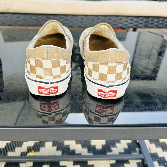 Vans Brown and White Checkered Sneakers Slip-On - Picture 3 of 7